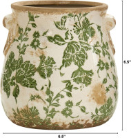 Nearly Natural 6.5in. Indoor Tuscan Ceramic Green Scroll Decorative Vase 6.5 in. W x 6.5 in. D x 6.5 in. H