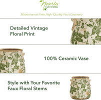 Nearly Natural 6.5in. Indoor Tuscan Ceramic Green Scroll Decorative Vase 6.5 in. W x 6.5 in. D x 6.5 in. H