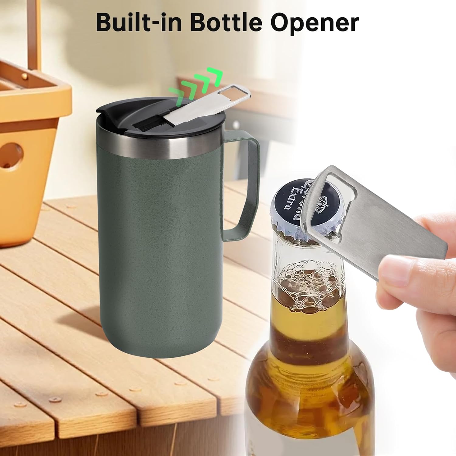 Replacement Cup Lid Compatible with Stanley 24oz Classic Legendary Camp Mug, Cup Cover with Bottle Opener, Wide Mouth Beer Lid, Black