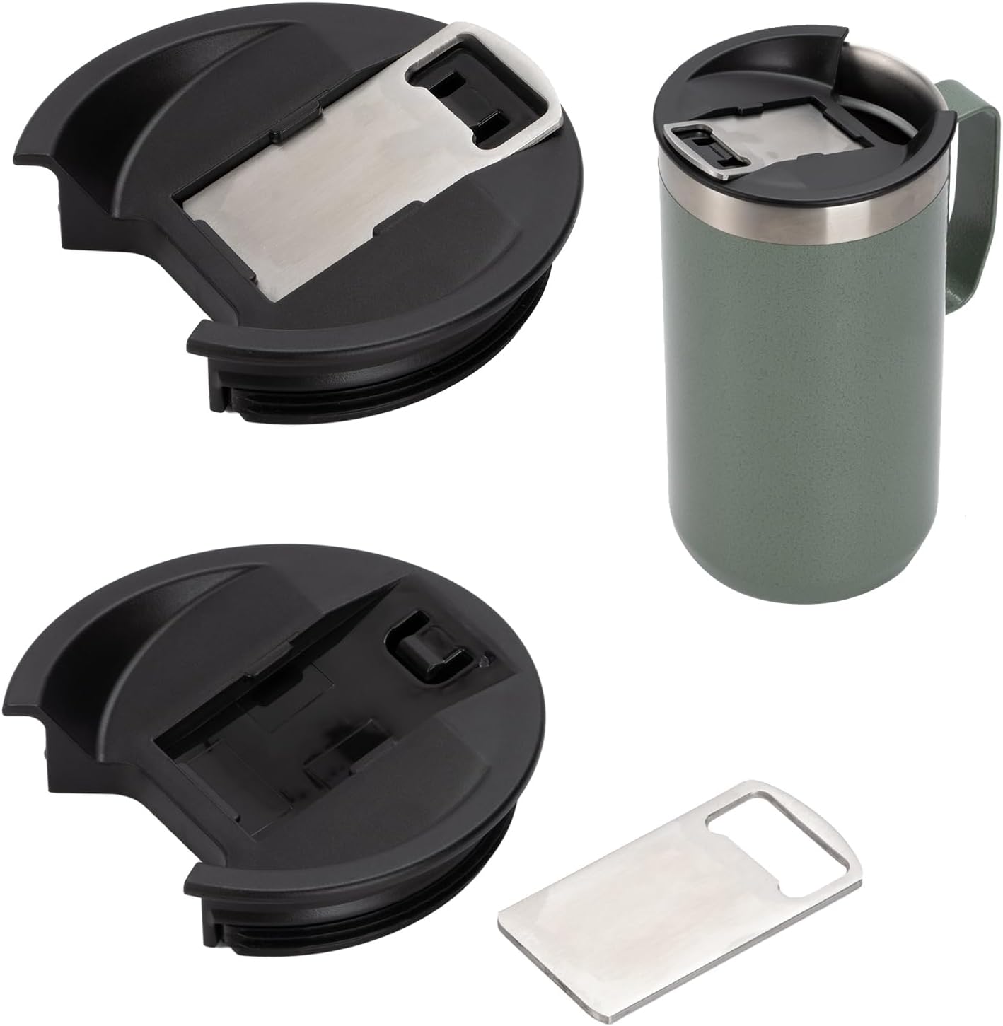 Replacement Cup Lid Compatible with Stanley 24oz Classic Legendary Camp Mug, Cup Cover with Bottle Opener, Wide Mouth Beer Lid, Black