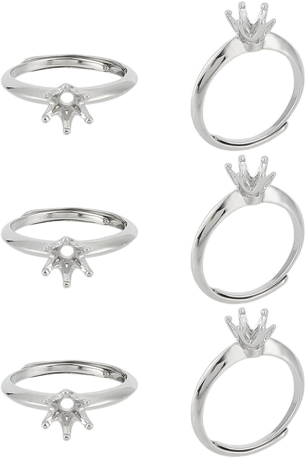 6 Pcs Brass Ring Bases, Adjustable Prong Ring Settings Platinum Ring Blank Finger Ring Findings for Crafting Jewelry Making