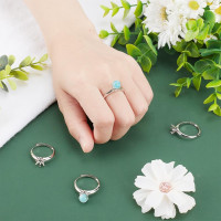 6 Pcs Brass Ring Bases, Adjustable Prong Ring Settings Platinum Ring Blank Finger Ring Findings for Crafting Jewelry Making