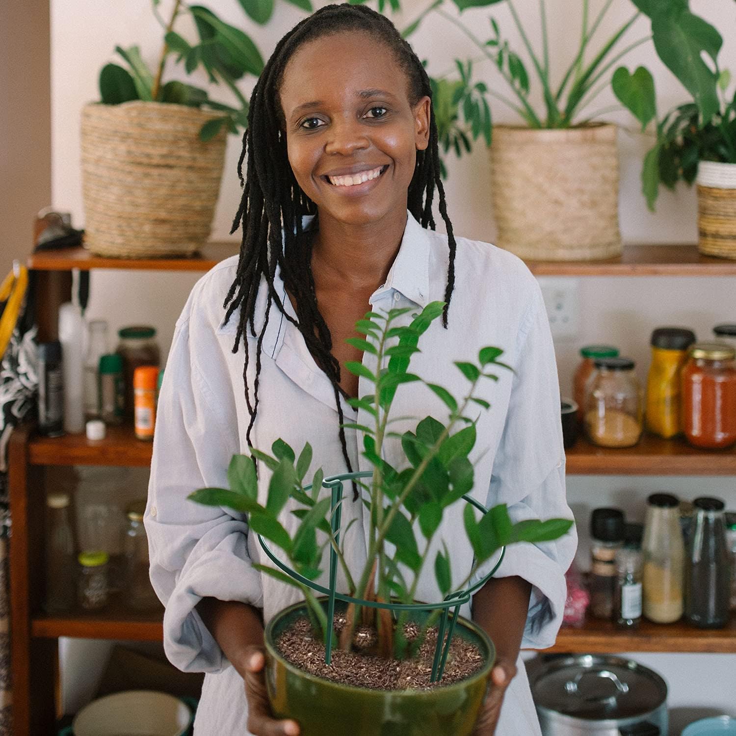 HiGift Plant Support Stakes, 6 Pack Metal Peony Cages and Supports, Garden Stakes Plant Support Cage, Large Plant Support Ring for Outdoor Indoor Snake Plant Peony Rose Flowers Vine (10