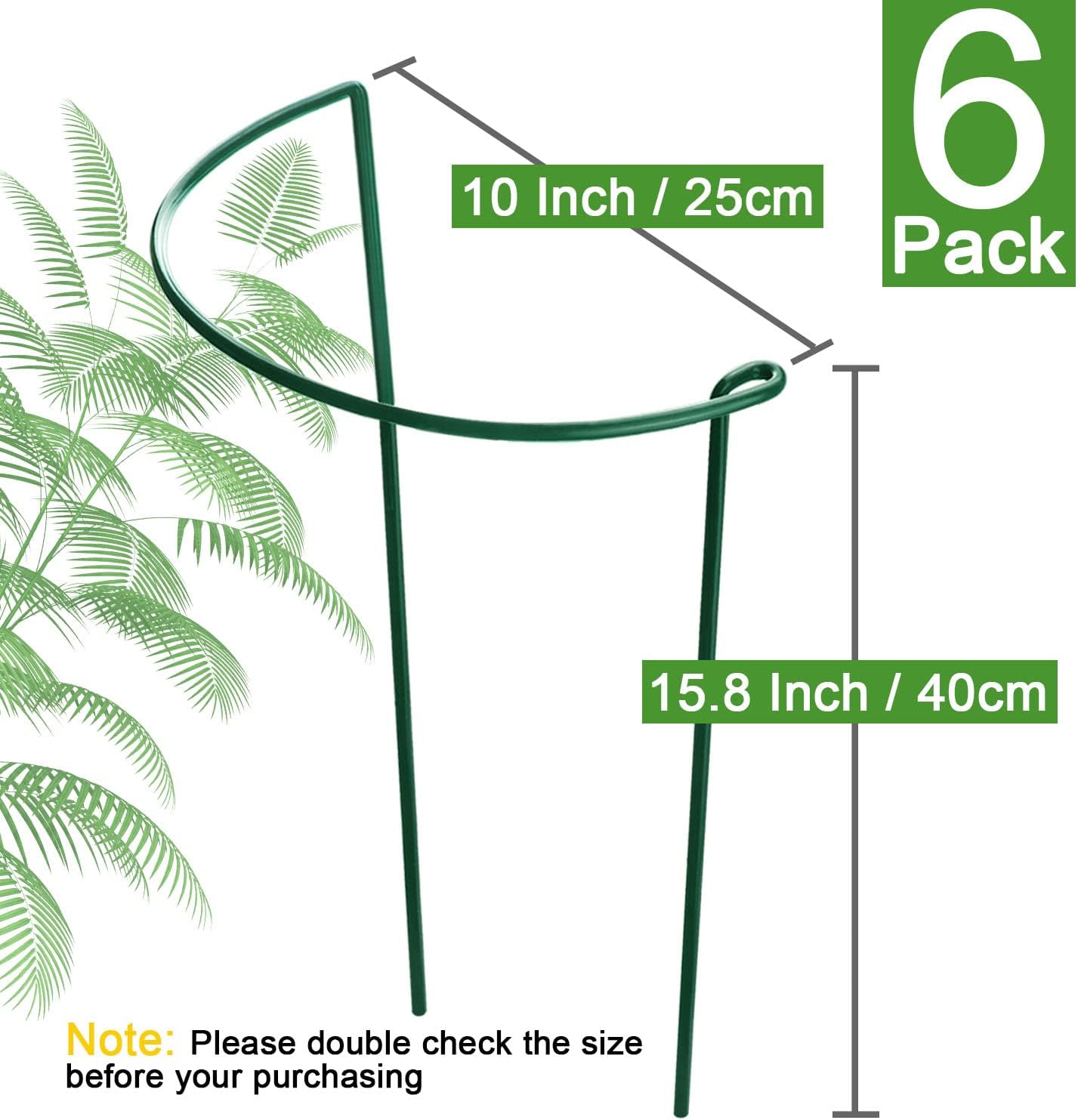HiGift Plant Support Stakes, 6 Pack Metal Peony Cages and Supports, Garden Stakes Plant Support Cage, Large Plant Support Ring for Outdoor Indoor Snake Plant Peony Rose Flowers Vine (10
