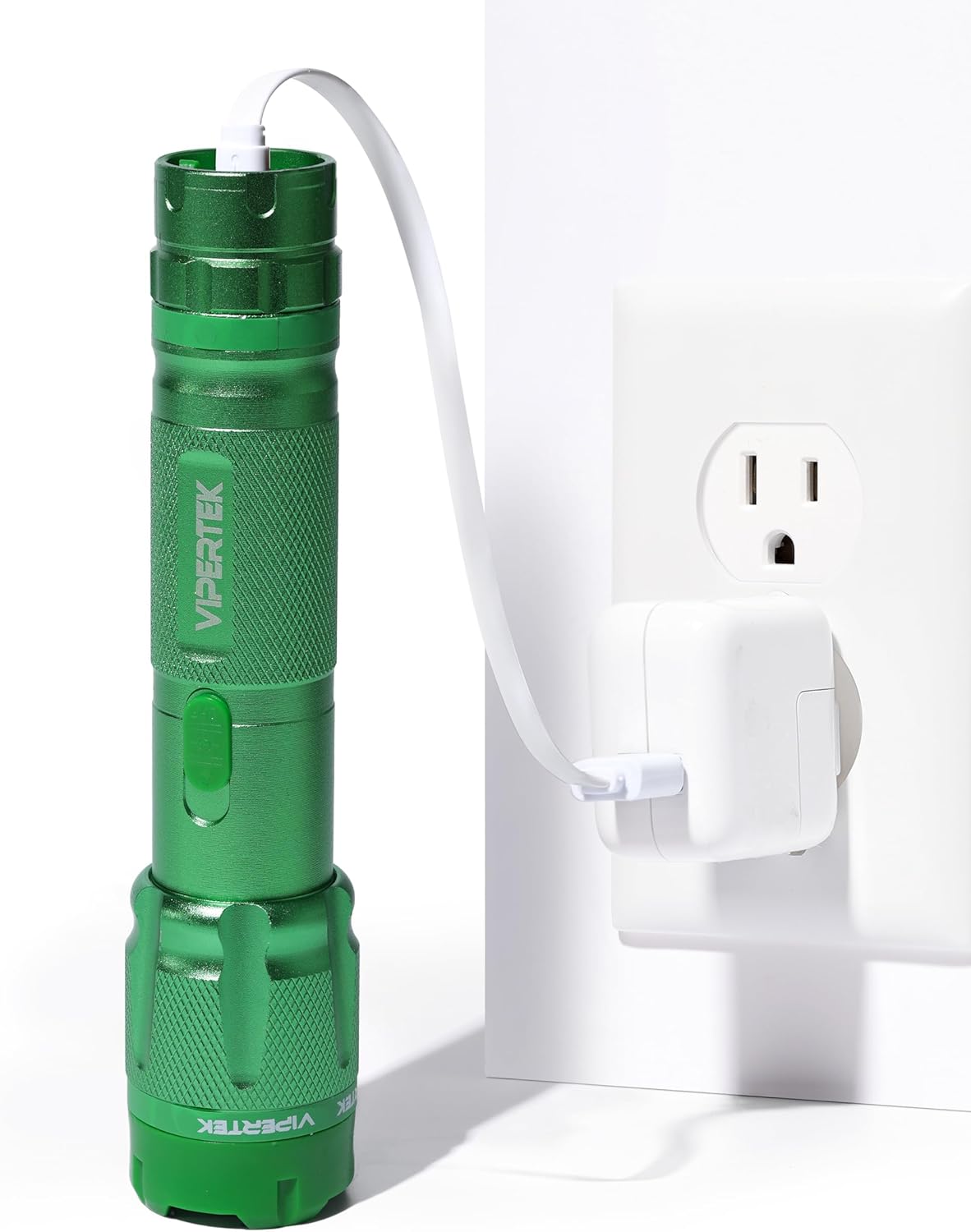 VIPERTEK VTS-T03 Aluminum Stun Gun for Self Defense Rechargeable with LED Flashlight, Green