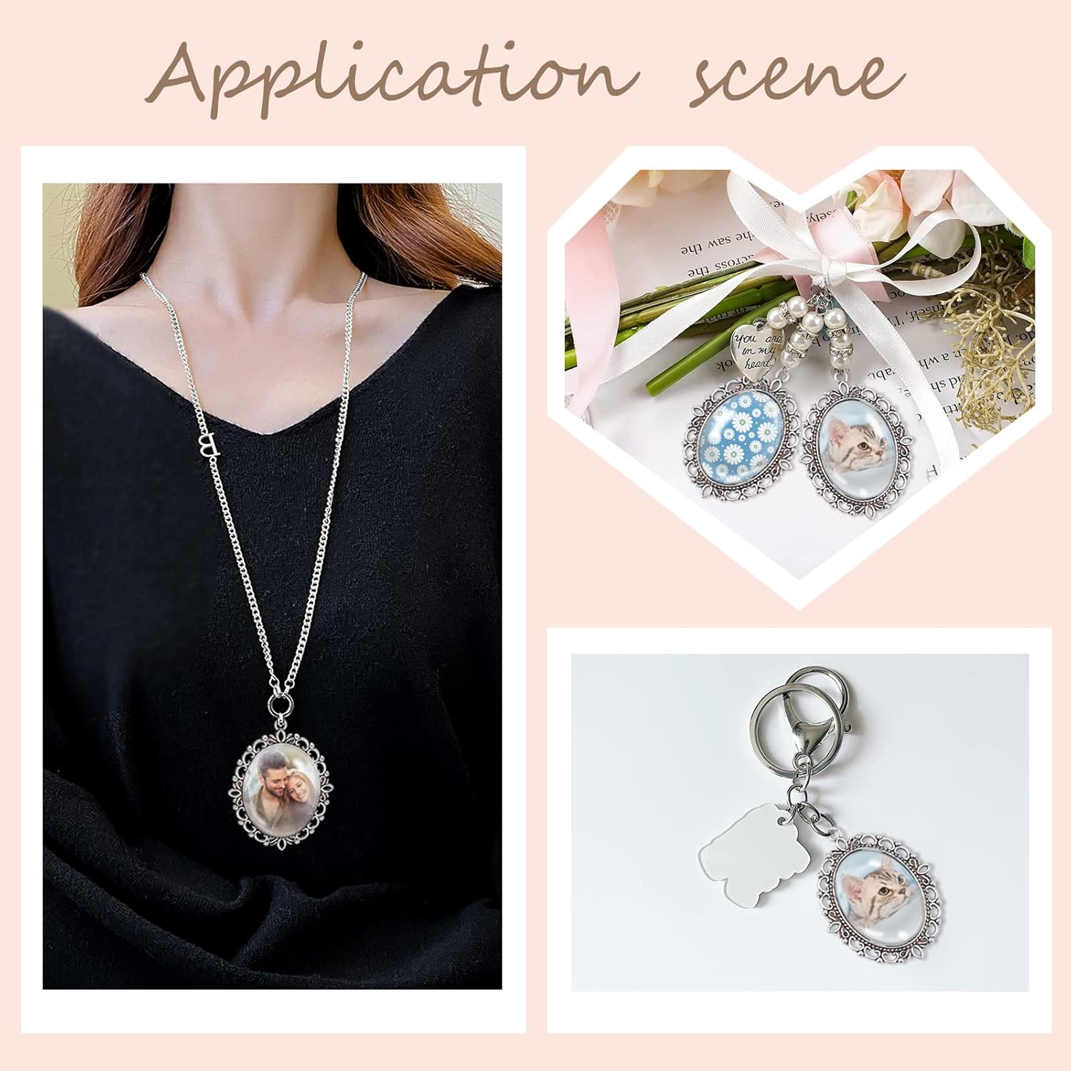 PH PandaHall Pendant Trays Set Wedding Bouquet Photo Charms Antique Silver Memory Charm Pendant Bezels Cabochon Blanks Settings 30x40mm Oval Glass Cabochon for Jewelry Making Wedding Graduation 5Sets Antique Silver Oval - 5 Sets