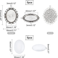 PH PandaHall Pendant Trays Set Wedding Bouquet Photo Charms Antique Silver Memory Charm Pendant Bezels Cabochon Blanks Settings 30x40mm Oval Glass Cabochon for Jewelry Making Wedding Graduation 5Sets Antique Silver Oval - 5 Sets