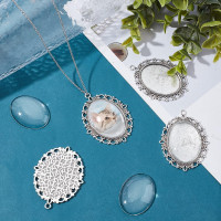 PH PandaHall Pendant Trays Set Wedding Bouquet Photo Charms Antique Silver Memory Charm Pendant Bezels Cabochon Blanks Settings 30x40mm Oval Glass Cabochon for Jewelry Making Wedding Graduation 5Sets Antique Silver Oval - 5 Sets
