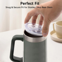 2 Pcs Replacement Lid Compatible with Stanley 24oz Classic Beer Stein, Clear Replacement Spill Proof Cup Lids with Sealing Silicone Ring, BPA-Free, Dishwasher Safe for Drinking Cup Cover