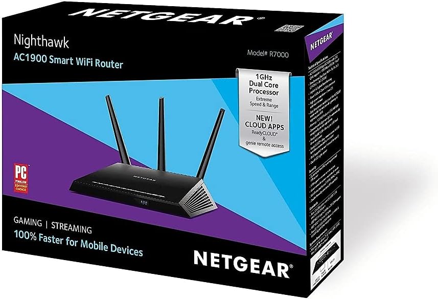 NETGEAR Nighthawk Smart Wi-Fi Router (R7000) - AC1900 Wireless Speed (Up to 1900 Mbps) | Up to 1800 Sq Ft Coverage & 30 Devices | 4 x 1G Ethernet and 2 USB Ports | Armor Security