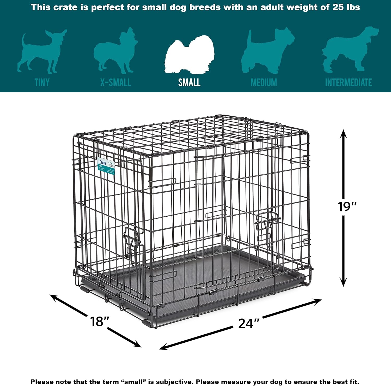 MidWest Homes for Pets 24-Inch Two-Door iCrate Folding Dog Crate with Divider Panel, Leak-Proof Tray & Secure Latches – Metal Wire Kennel for Small Breeds – Portable, Durable & Easy to Assemble 24.8
