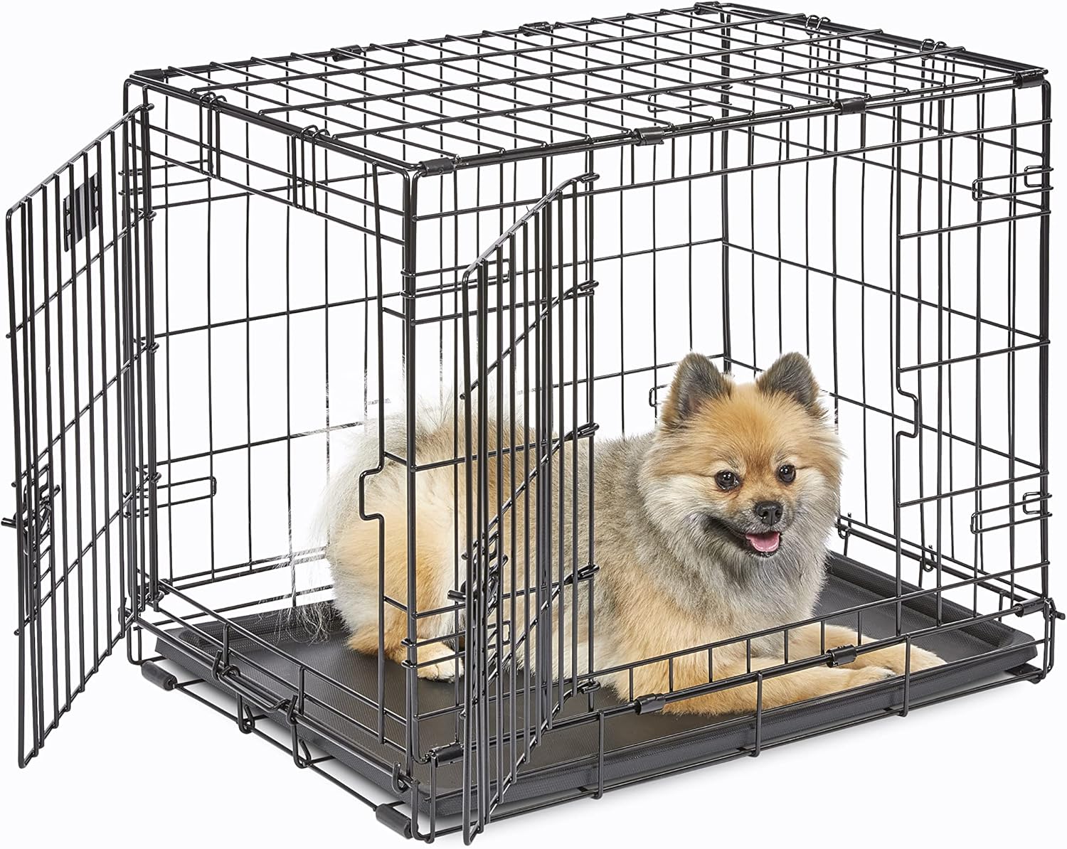 MidWest Homes for Pets 24-Inch Two-Door iCrate Folding Dog Crate with Divider Panel, Leak-Proof Tray & Secure Latches – Metal Wire Kennel for Small Breeds – Portable, Durable & Easy to Assemble 24.8