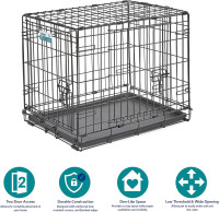 MidWest Homes for Pets 24-Inch Two-Door iCrate Folding Dog Crate with Divider Panel, Leak-Proof Tray & Secure Latches – Metal Wire Kennel for Small Breeds – Portable, Durable & Easy to Assemble 24.8