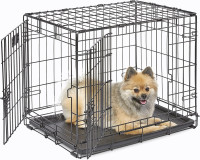 MidWest Homes for Pets 24-Inch Two-Door iCrate Folding Dog Crate with Divider Panel, Leak-Proof Tray & Secure Latches – Metal Wire Kennel for Small Breeds – Portable, Durable & Easy to Assemble 24.8