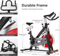 Sunny Health & Fitness Heavy-Duty Indoor Stationary Exercise Bike w/49 LB Flywheel & 275LB Capacity, 4-Way Adjustable Seat & Multi-Grip Handlebar for Cardio Training & Cycling workout at Home Classic 49LB Flywheel