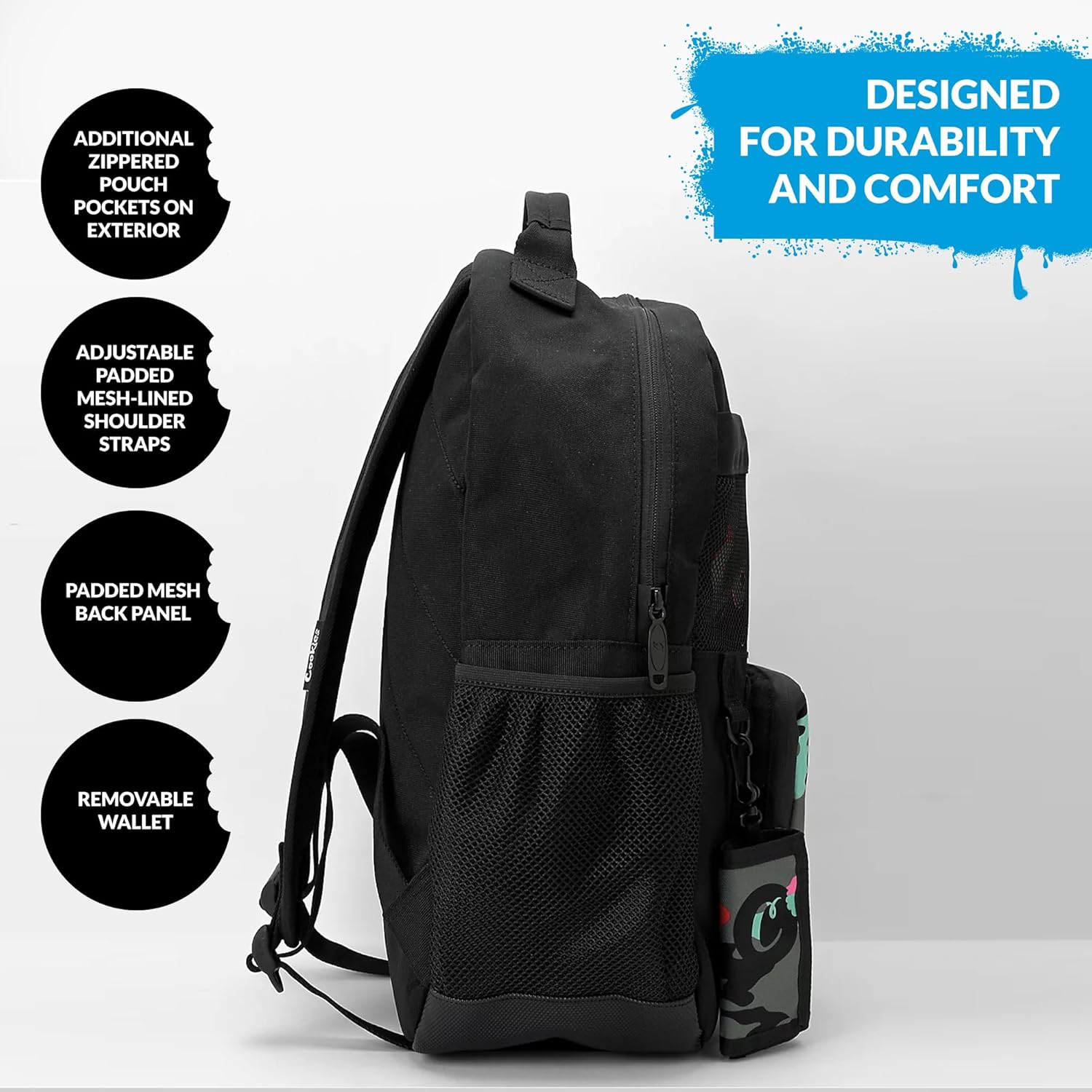 COOKIES Escobar Smell Proof Backpack – Odor-Blocking Travel Bag with Laptop Sleeve, Front Camo Pocket & Side Bottle Holders – Durable Streetwear Backpack for School, Work & Everyday Use – Green Camo