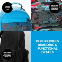 COOKIES Escobar Smell Proof Backpack – Odor-Blocking Travel Bag with Laptop Sleeve, Front Camo Pocket & Side Bottle Holders – Durable Streetwear Backpack for School, Work & Everyday Use – Green Camo
