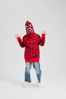 Unisex Camouflage Hoodie with Shark Embroidery, Full Zip, Lightweight Couple sweatshirts heavyweight hoodie X-Large Red