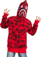 Unisex Camouflage Hoodie with Shark Embroidery, Full Zip, Lightweight Couple sweatshirts heavyweight hoodie X-Large Red