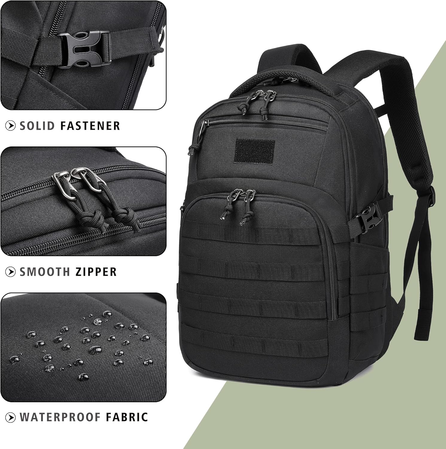 Wotony Military tactical backpack, backpack for men black small tactical assault bag 18.5 inch Black
