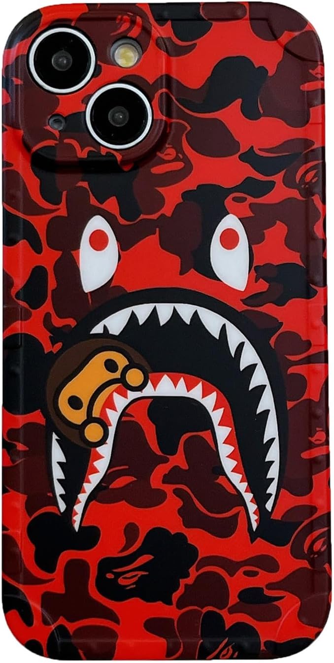 Hoolcase for iPhone 14 6.1 inch Soft Case for Red Shark Face/Shark Teeth Fans Kids Boys, Cartoon Cute Fun Shockproof TPU Protective Non-Slip 6.1 Inch Case for iPhone 14 (H-YU)
