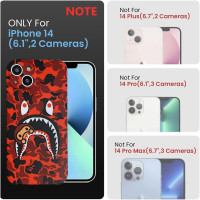 Hoolcase for iPhone 14 6.1 inch Soft Case for Red Shark Face/Shark Teeth Fans Kids Boys, Cartoon Cute Fun Shockproof TPU Protective Non-Slip 6.1 Inch Case for iPhone 14 (H-YU)