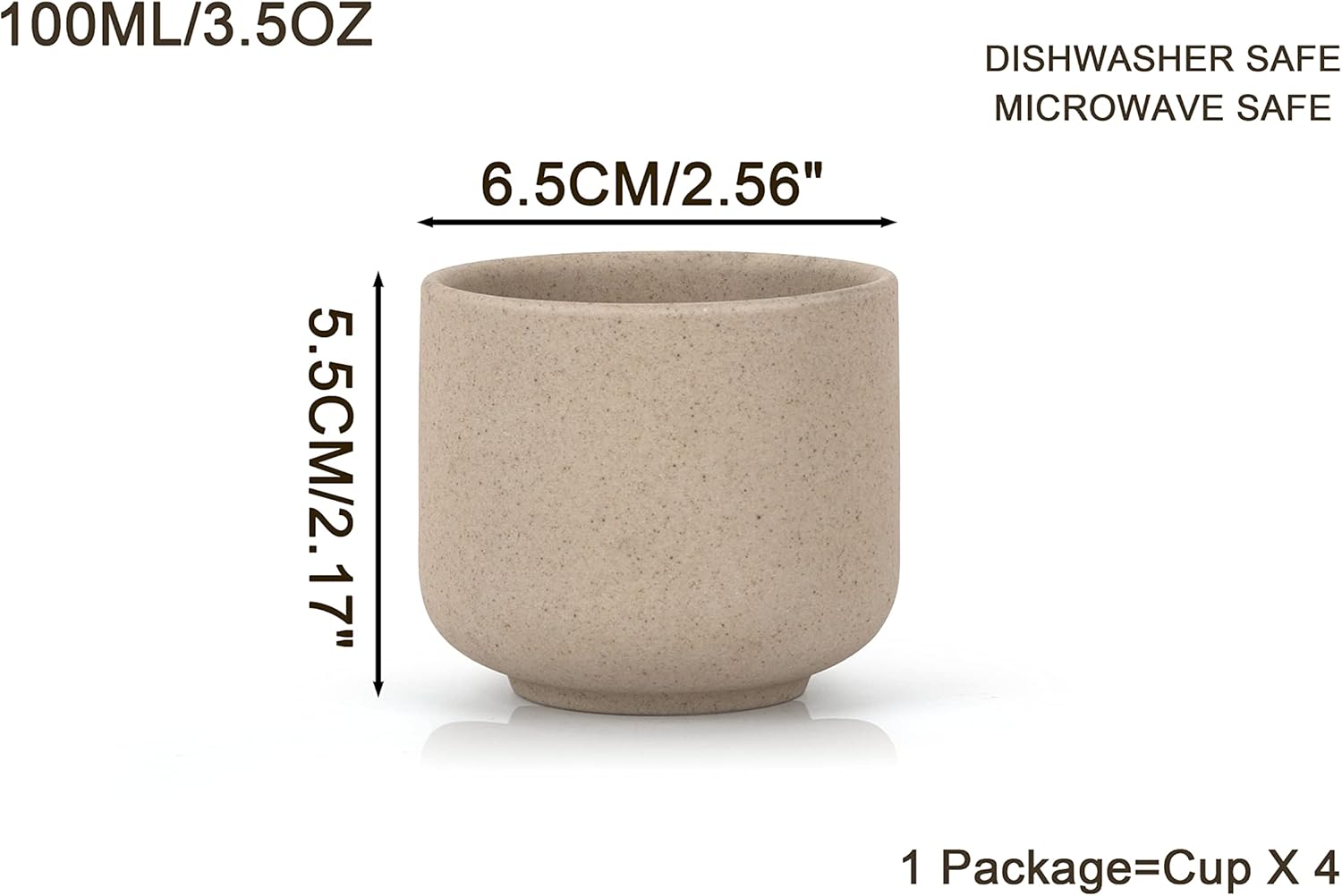 Ceramic teacups set of 4,No Handle Chinese KungFu Tea cups,3.5oz Teacups Japanese Teacup Set,Ceramic Tea Cup,4Pcs