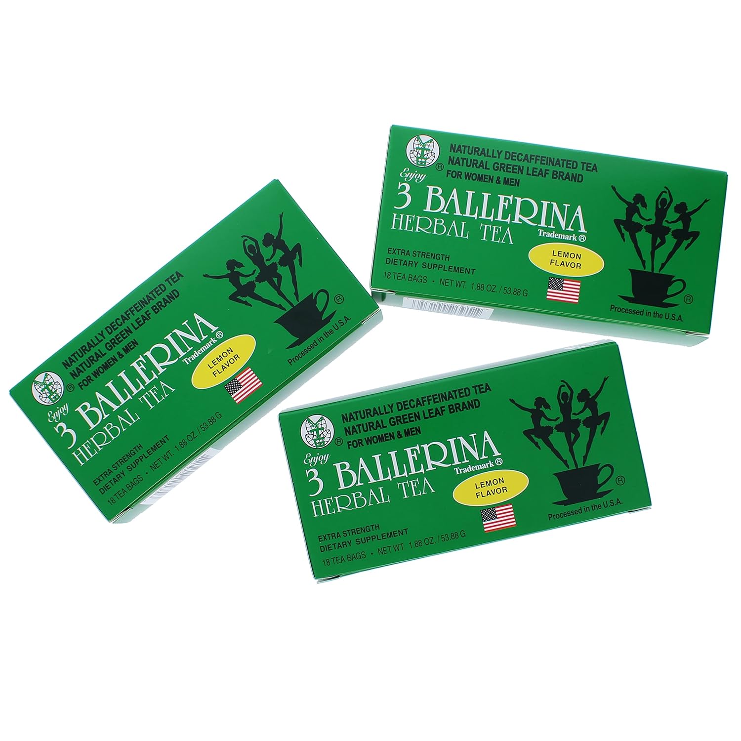 3 BALLERINA TEA DIETERS DRINK EXTRA STRENGH LEMON FLAVOR (3 boxes, 18 tea bags , 1.88 oz ）