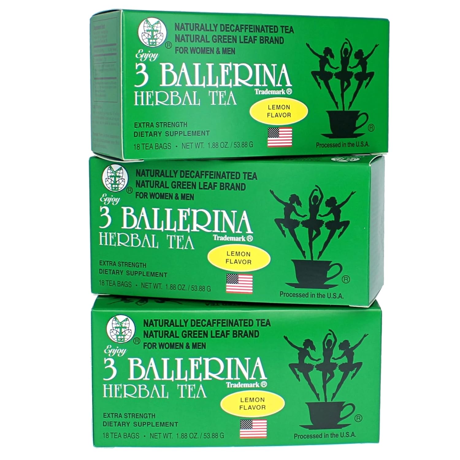 3 BALLERINA TEA DIETERS DRINK EXTRA STRENGH LEMON FLAVOR (3 boxes, 18 tea bags , 1.88 oz ）