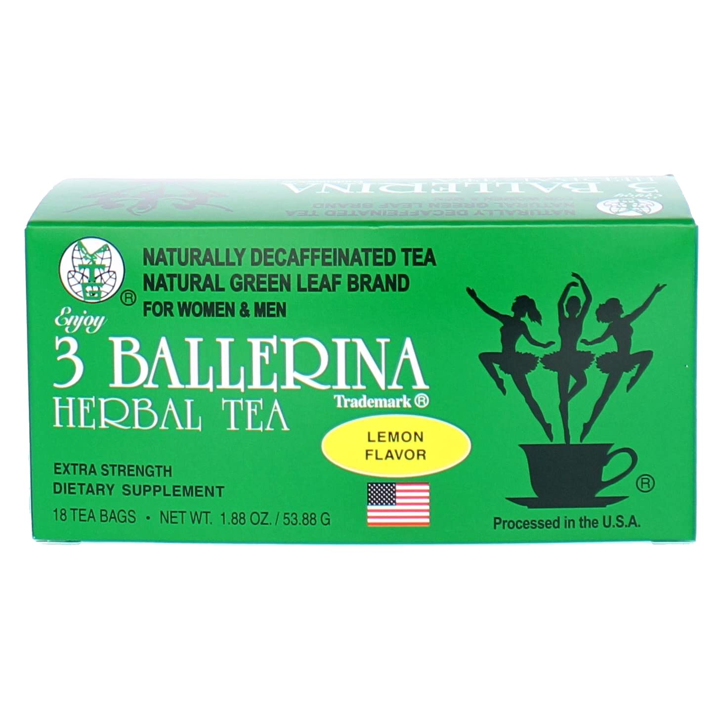 3 BALLERINA TEA DIETERS DRINK EXTRA STRENGH LEMON FLAVOR (3 boxes, 18 tea bags , 1.88 oz ）