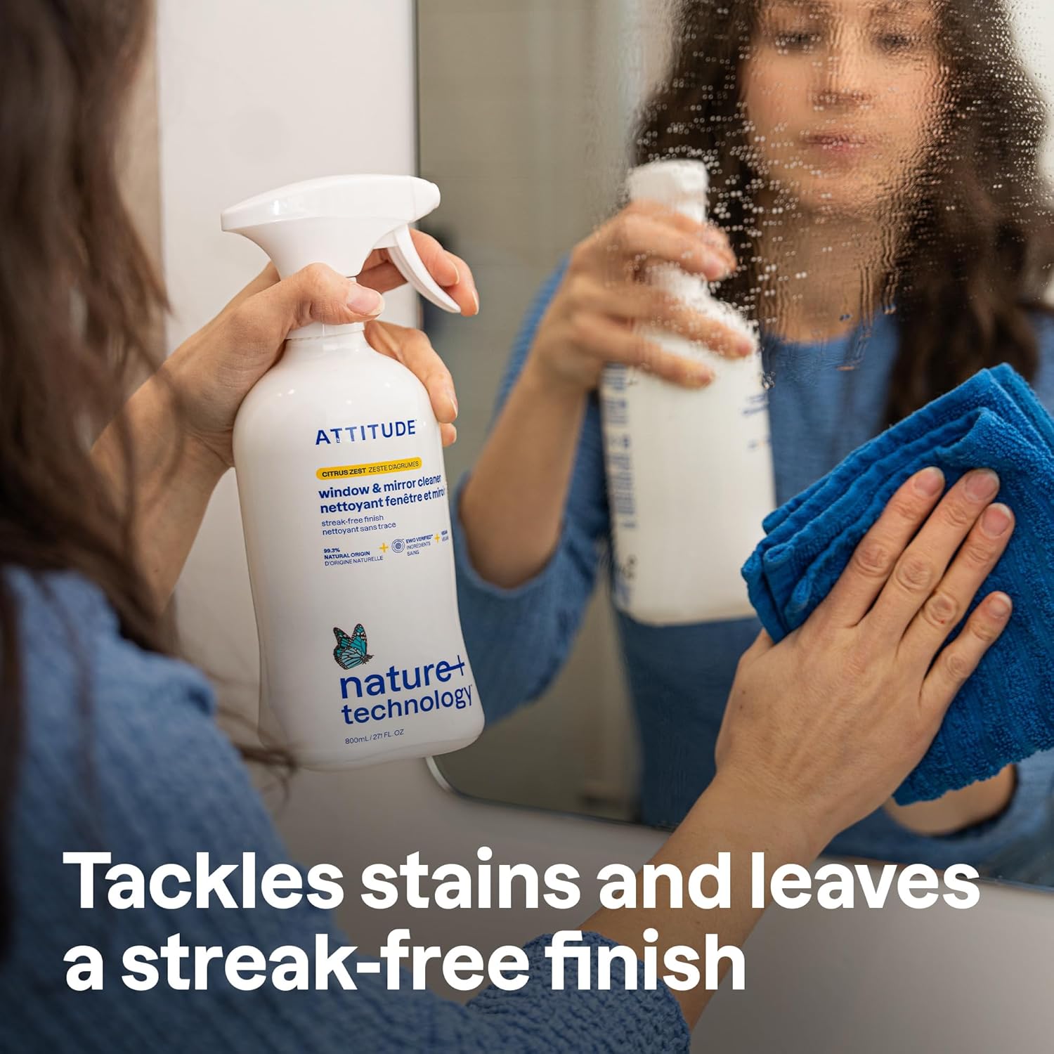 ATTITUDE Window and Mirror Cleaner, EWG Verified, Plant- and Mineral-Based Ingredients, Vegan and Cruelty-free Household Products, Citrus Zest, 27.1 Fl Oz 27.1 Fl Oz (Pack of 1)