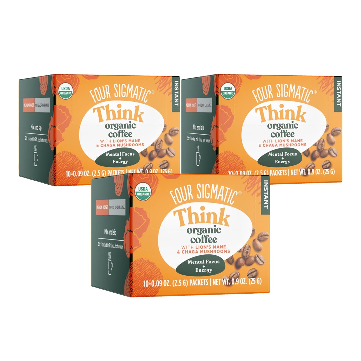Four Sigmatic Mushroom Mix Coffee Lion's Mane | Think | Pack of 3 (30 Packets Total) Think w/ Lion's Mane 0.09 Ounce (Pack of 30)