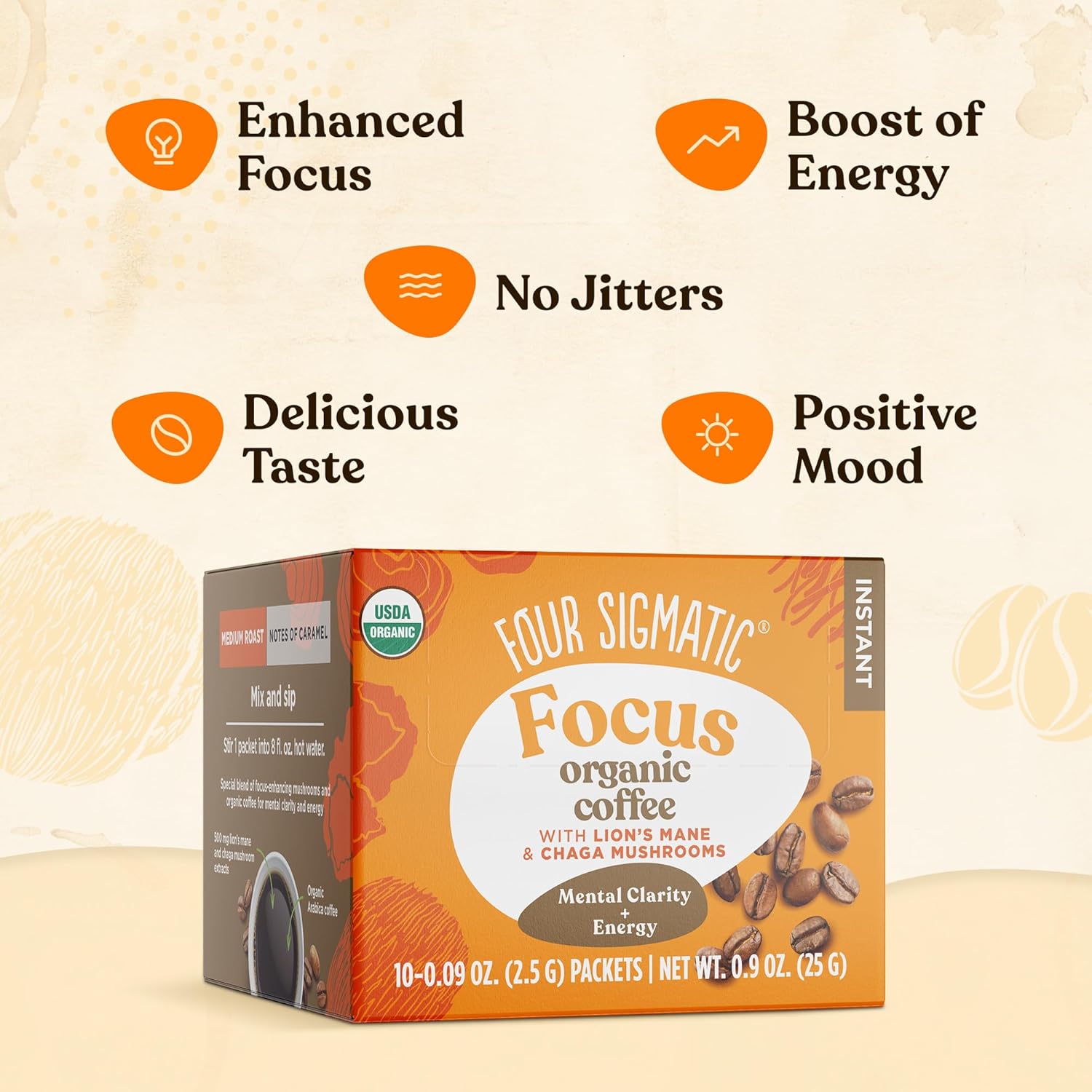 Four Sigmatic Mushroom Mix Coffee Lion's Mane | Focus | Pack of 3 (30 Packets Total) Think w/ Lion 0.09 Ounce (Pack of 30)