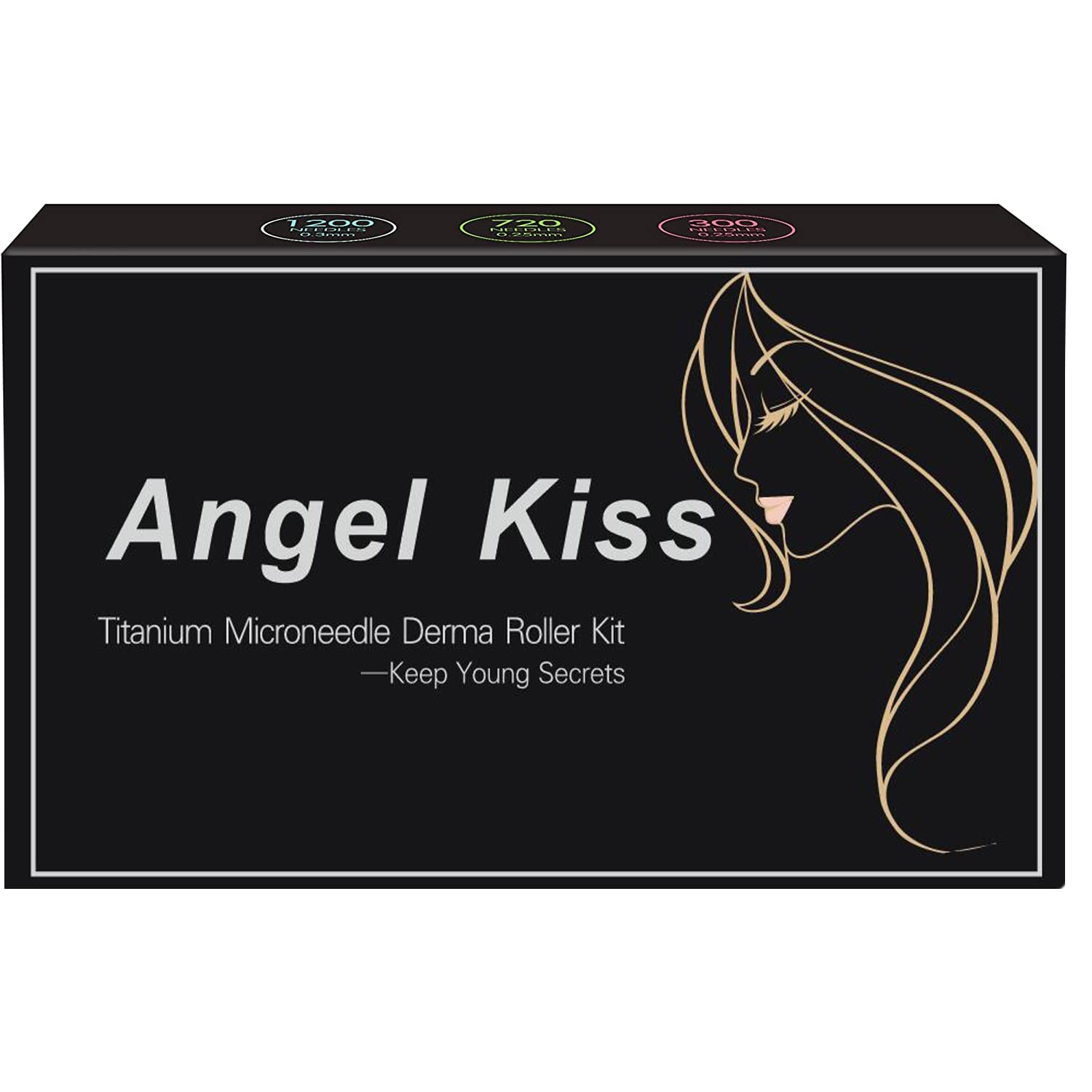Derma Roller for Face and Body - Angel Kiss 4 in 1 Titanium Microneedling Roller Kit Micro Needle Microneedle Roller, 300 and 720 Needles 0.25mm,1200 Needle 0.3mm, Microdermabrasion Roller Men Women Multicolor Sky Blue