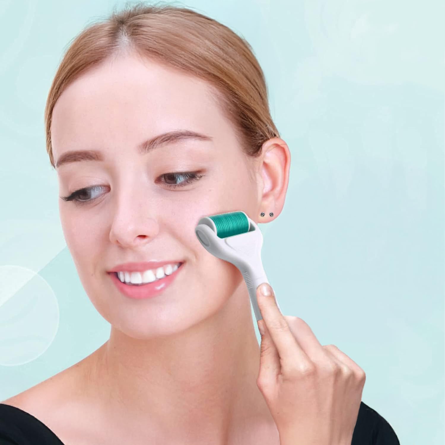 Derma Roller for Face and Body - Angel Kiss 4 in 1 Titanium Microneedling Roller Kit Micro Needle Microneedle Roller, 300 and 720 Needles 0.25mm,1200 Needle 0.3mm, Microdermabrasion Roller Men Women Multicolor Sky Blue