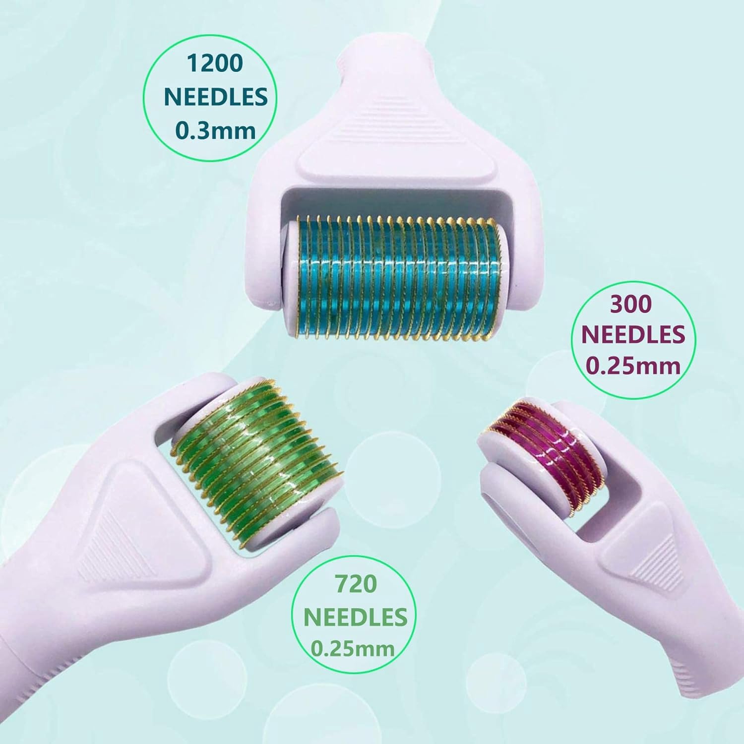 Derma Roller for Face and Body - Angel Kiss 4 in 1 Titanium Microneedling Roller Kit Micro Needle Microneedle Roller, 300 and 720 Needles 0.25mm,1200 Needle 0.3mm, Microdermabrasion Roller Men Women Multicolor Sky Blue