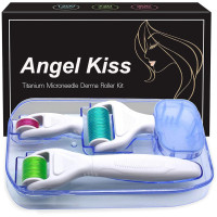 Derma Roller for Face and Body - Angel Kiss 4 in 1 Titanium Microneedling Roller Kit Micro Needle Microneedle Roller, 300 and 720 Needles 0.25mm,1200 Needle 0.3mm, Microdermabrasion Roller Men Women Multicolor Sky Blue