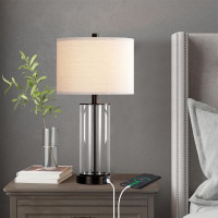 Kyrid 23.5'' Glass Table Lamp Set of 2 for Living Room with USB Ports and AC Outlets(Bulbs Included)