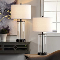Kyrid 23.5'' Glass Table Lamp Set of 2 for Living Room with USB Ports and AC Outlets(Bulbs Included)
