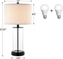 Kyrid 23.5'' Glass Table Lamp Set of 2 for Living Room with USB Ports and AC Outlets(Bulbs Included)