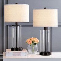 Kyrid 23.5'' Glass Table Lamp Set of 2 for Living Room with USB Ports and AC Outlets(Bulbs Included)