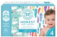The Honest Company Super Club Box Diapers with TrueAbsorb Technology, Painted Feathers & Bunnies, Size 4, 120 Count: Health & Personal Care