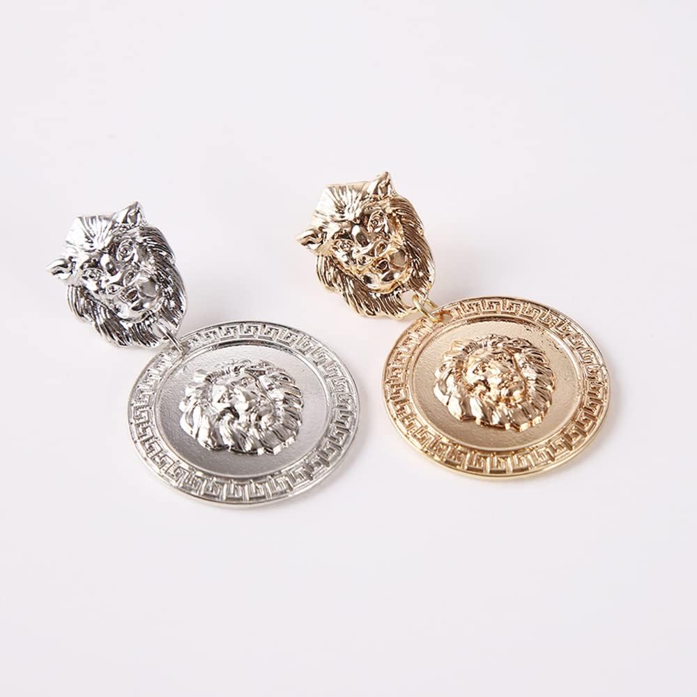 Lion Head Earrings Vintage Statement Golden Coin Women Fashion