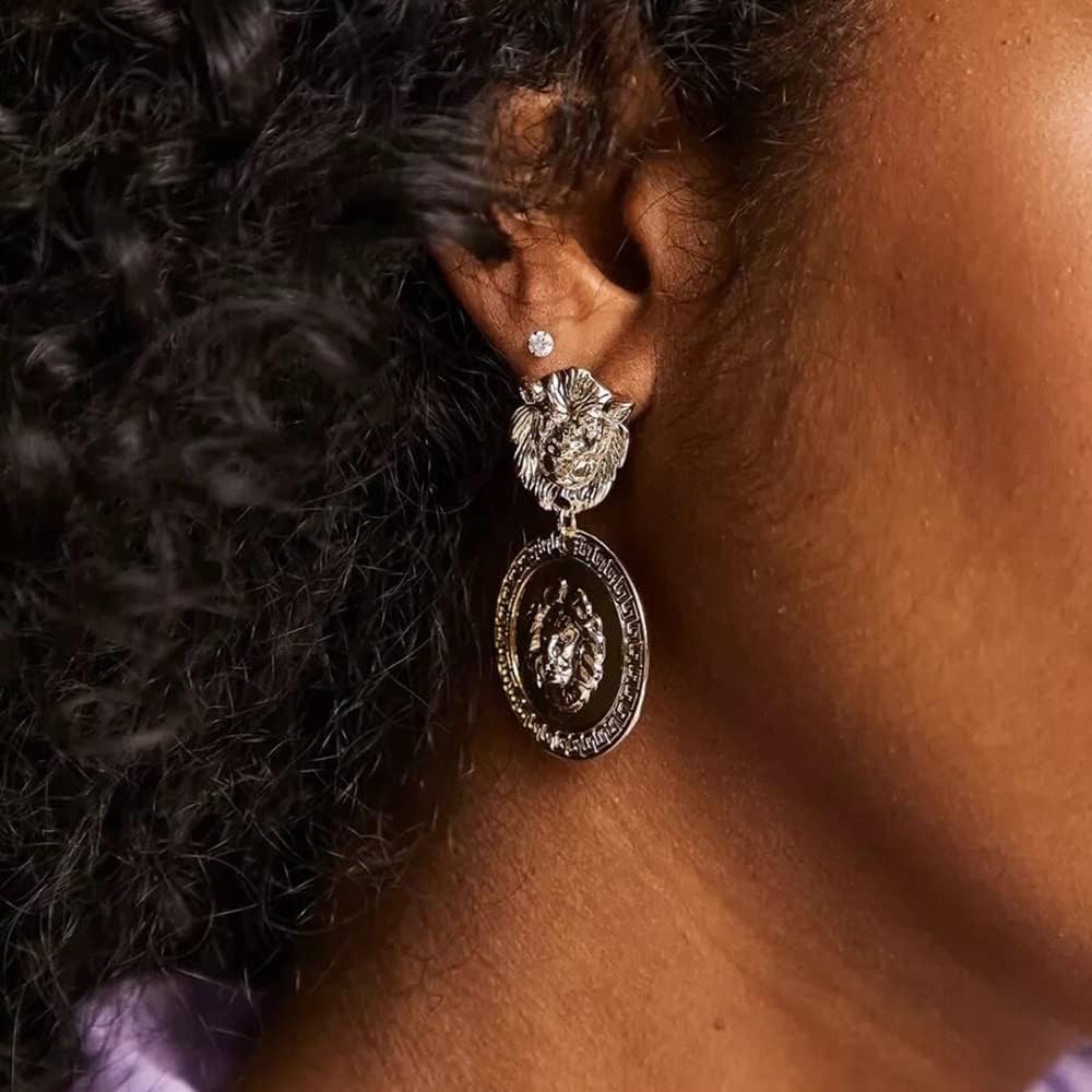 Lion Head Earrings Vintage Statement Golden Coin Women Fashion