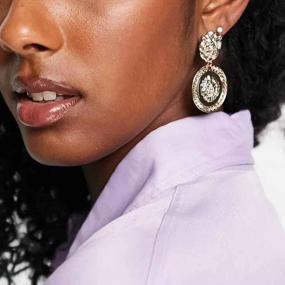 Lion Head Earrings Vintage Statement Golden Coin Women Fashion
