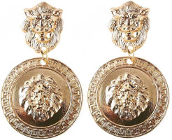 Lion Head Earrings Vintage Statement Golden Coin Women Fashion