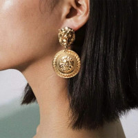 Lion Head Earrings Vintage Statement Golden Coin Women Fashion