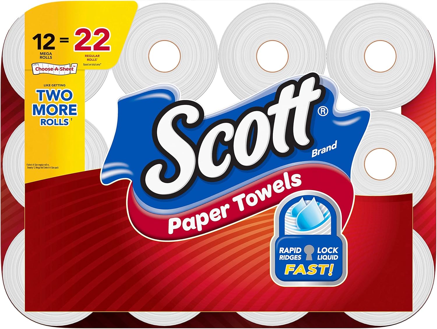 Scott Paper Towels, Choose-A-Sheet - 12 Mega Rolls = 22 Regular Rolls (102 Sheets Per Roll) White 12 Count (Pack of 1)