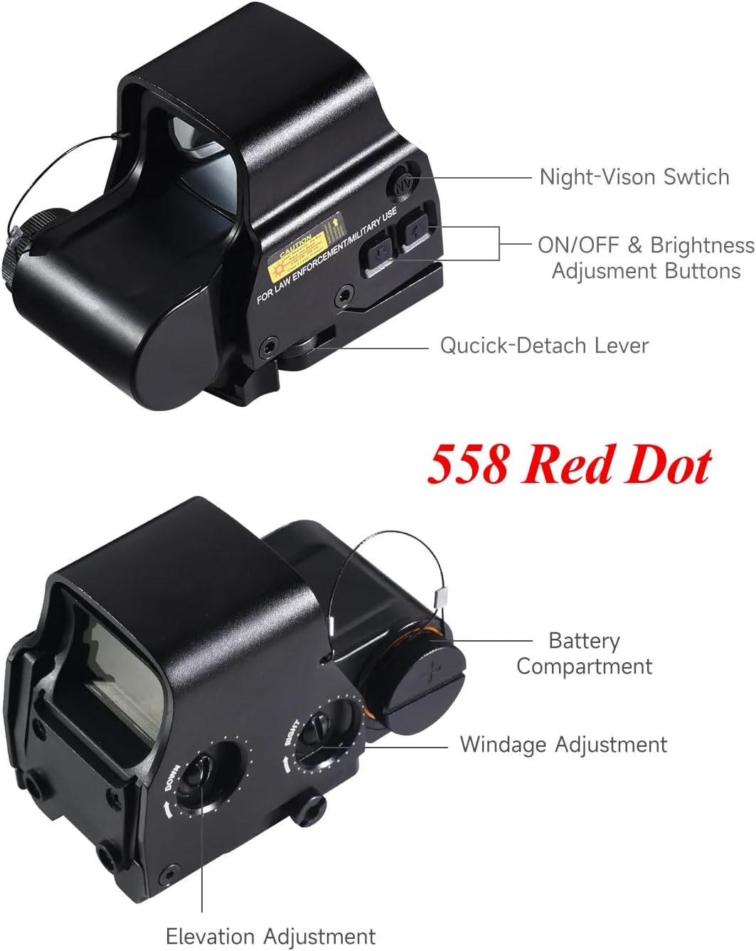 558 Metal Holographic Red/Green Dot Sight Scope +Quick Release