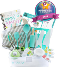 Tovla Jr. Kids Real Cooking and Baking Gift Set with Cookbook and Storage Case- Montessori Complete Cooking Supplies for the Junior Chef - Set for Girls & Boys - Utensils and Kid Safe Knives.
